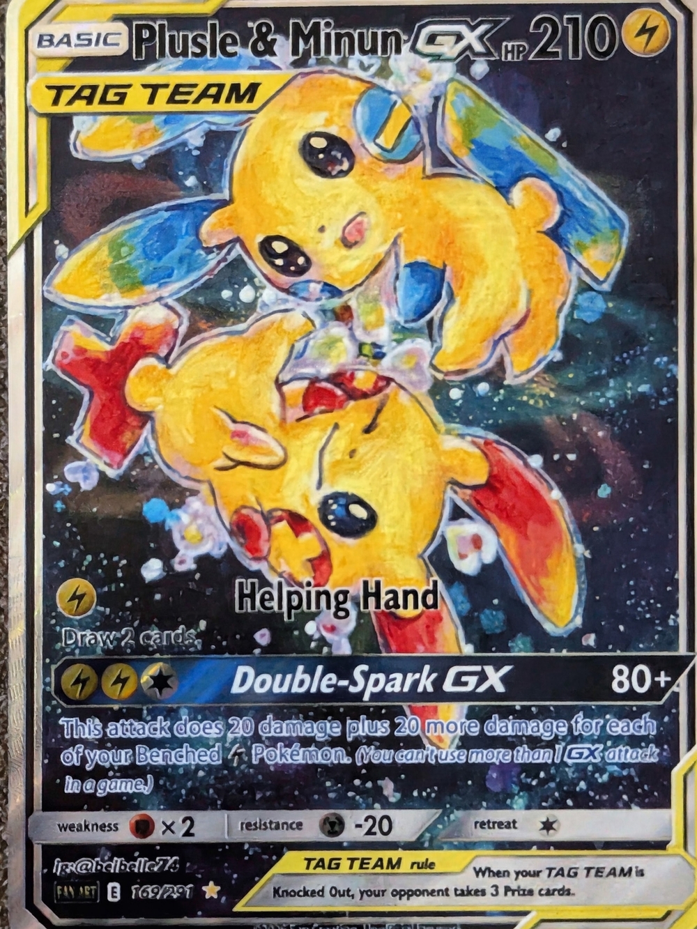 Plusle & Minun TAG TEAM GX Fan Art Pokemon Card